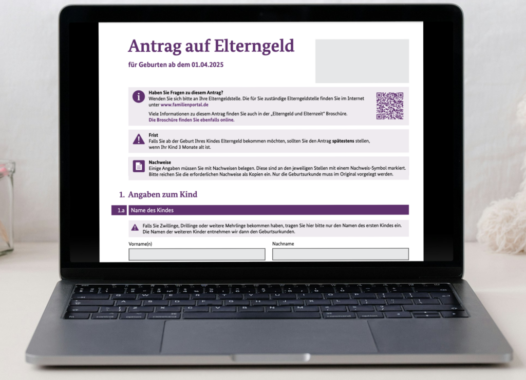 Elterngeld application on laptop